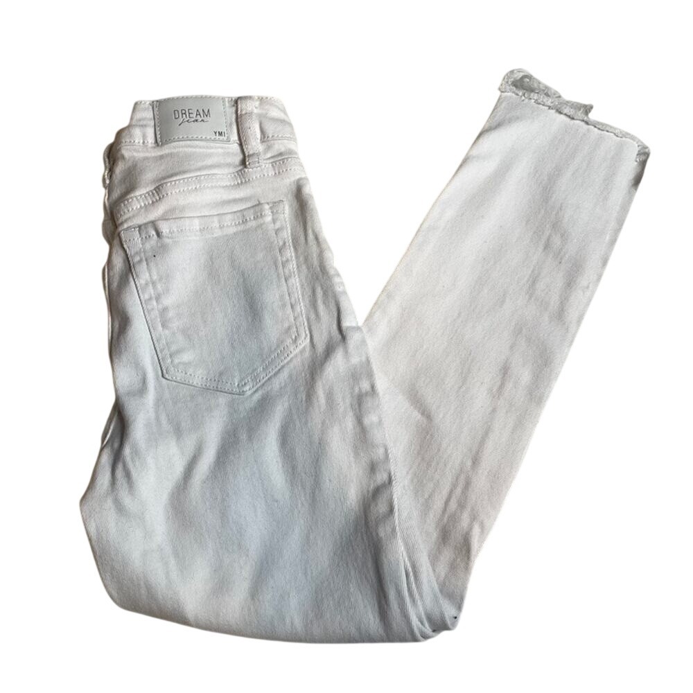 YMI Dream Jean White High Rise Ankle Skinny Jeans Raw Hem Size 1/25